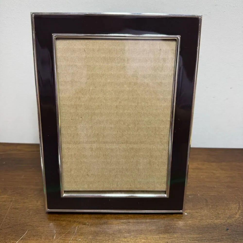 Silver Chrome Brown Metal Enamel Photo Frame 5x7 Rectangle Modern Polished